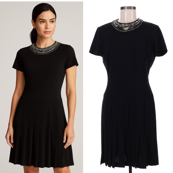 Ralph Lauren Black Label Short Sleeve Beaded Neck Mini Dress Silk Cocktail $995 - Picture 1 of 9